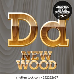 Vector wooden font with golden border. Letter D