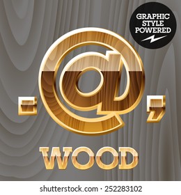 Vector wooden font with golden border. Symbols 1