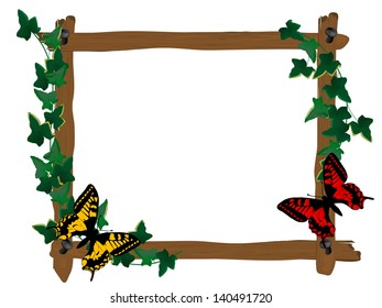 Vector wooden frame with ivy leaves