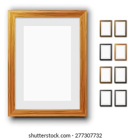 Vector wooden frames for pictures.  Different design and colors collection of vector images. A3, A4 and other A format proportion. 