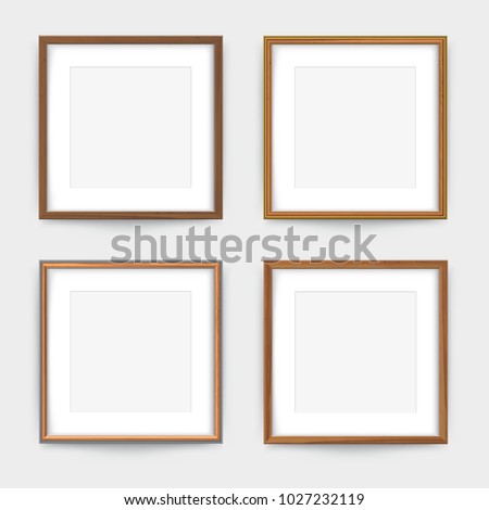 Vector wooden frames. A wood with gold and silver. Empty frames for your design. On a white background.