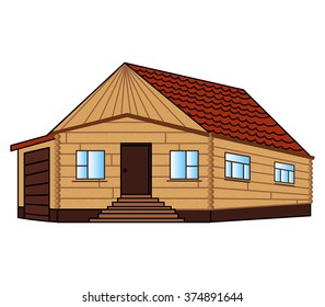 Vector wooden house, isolated icon