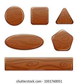 Vector wooden icons of different forms for mobile game, for user interface