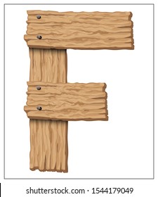 Vector wooden letter F. Stylized font for logo, poster, invitation or clothing design. Isolated elements on a white background.
