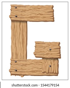Vector wooden letter G. Stylized font for logo, poster, invitation or clothing design. Isolated elements on a white background.