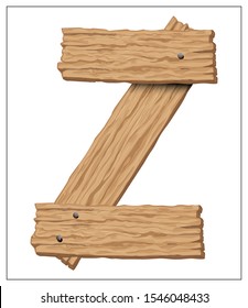 Vector wooden letter Z. Stylized font for logo, poster, invitation or clothing design. Isolated elements on a white background.