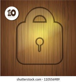 Vector wooden lock icon on wooden background. Eps 10