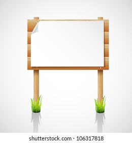  Vector wooden notice board with grass
