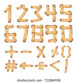 Vector wooden numbers set on white background