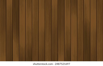 Vector wooden panel horizontal background. Realistic dark brown wood grain texture, natural textured wall, top view of empty wooden floor. Old parquet, textured surface with wood planks.