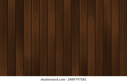 Vektorgrafik Holzplatte Horizontaler Hintergrund. Realistische dunkelbraune Holzmaserung, natürliche strukturierte Wand, Draufsicht auf leeren Holzboden. Altes Parkett, strukturierte Oberfläche mit Grunge-Holzplanken.