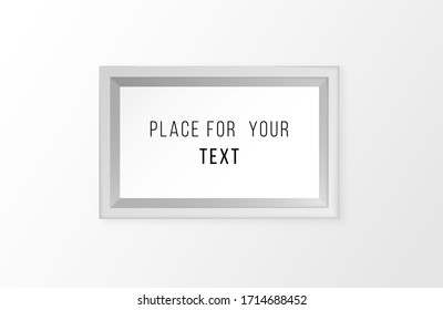 Vector wooden photo frame in a realistic style. A blank white realistic picture hangs on a wall. Set of minimalist white blank picture frame with place for photo and text on wall.