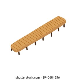 Vector wooden pier with brown and black elements. Vector illustration in cartoon flat style isolated in white background