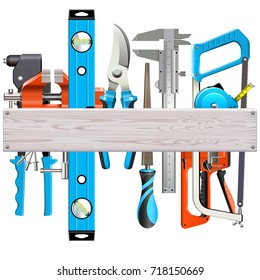 Vector Wooden Plank with Hand Tools