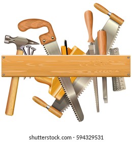 Vector Wooden Plank with Retro Tools