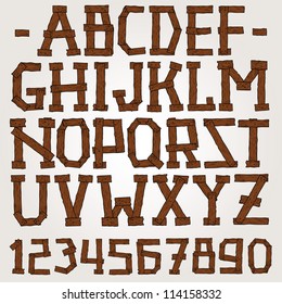 Vector wooden planks font set