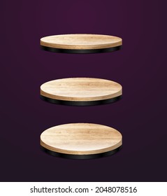 Vector wooden podium presentation mock up, show cosmetic product display stage pedestal background design