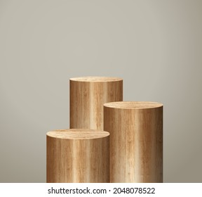 Vector wooden podium presentation mock up, show cosmetic product display stage pedestal background design