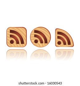Conjunto RSS de madera vectorial de 3 iconos con reflexión