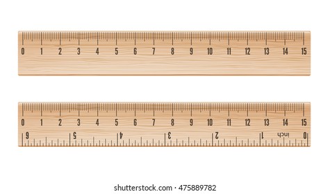 Vector wooden rulers in centimeter and inch isolated on white background