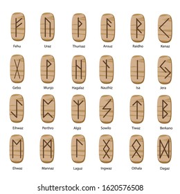 Vector wooden runes. Magic runes of rectangular shape. Fortune telling