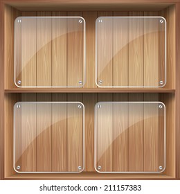 vector wooden shelf with empty glass box 