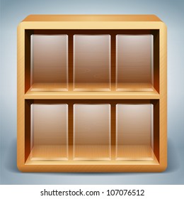 vector wooden shelves with empty glass boxes