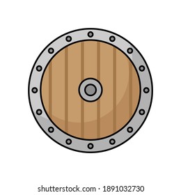 Escudo de madera vectorial para la guerra. Se puede utilizar para activos de juego, imágenes prediseñadas, iconos, símbolos, etc.
