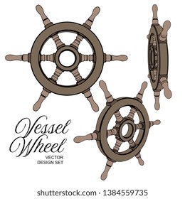 Vector Wooden Ship Vessel Helm Wheel Illustration Set