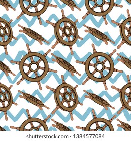 Vector Wooden Ship Vessel Helm Seamless Pattern