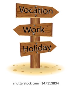 Vector wooden sign with three pointers. EPS 10