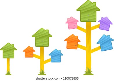 vector wooden sign tree with house design