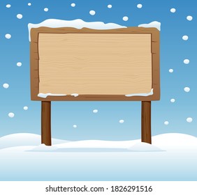 Vector wooden signboard on winter background.To see the other wooden signboard illustrations , please check wooden signboard collection.