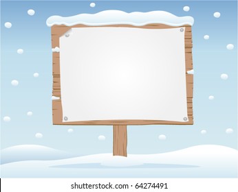 vector wooden signboard in snow  2 (Separate layers for easy editing)