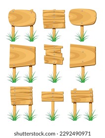 vector wooden signs and elements cartoon isolated on white background. wooden board made of planks