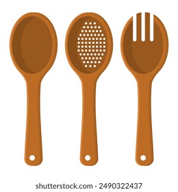 Vector Wooden Spoon Kitchen Utensils. Collection of Wooden Spoon Kitchen Utensils.