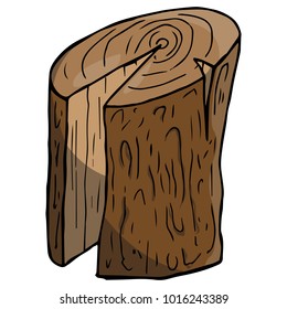 Vector of a wooden stump. Vector log. Wood texture. Block of wood with the cut twig isolated on white background.