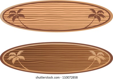 vector wooden surf boards with palm design