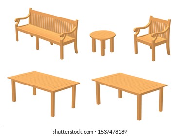 
Vector wooden table and chairs Against a white background