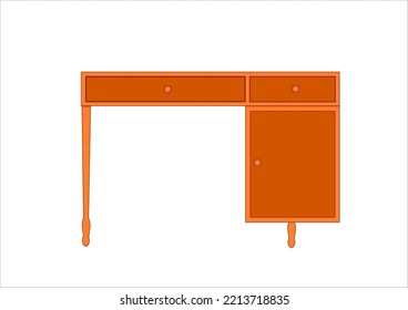 vector wooden table light brown with one large overflow one small drawer and one desk cabinet