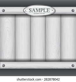 Vector wooden texture background, white wooden frame and border