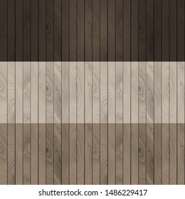 Vector wooden texture. Dark and light wood. Set of 3 design element, eco material, natural background. Flooring, covering, decking.