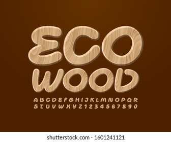 Vector Wooden textured Font. Set of Natural style Alphabet Letters and Numbers.