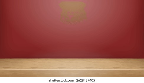 Vector Wooden Top Studio Room Scene Backdrop Mockup. Limbo Abstract 3d Product Presentation Background. Wall Shelf Minimalistic Promo Showcase Display Shelf Tabletop. Clear Podium Stage Template