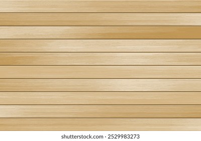 Vector wooden wall background. Horizontal realistic panel, light brown wood grain texture, natural textured surface, top view of empty wooden floor. Vintage parquet, textured wood planks wallpaper.