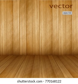 Vector wooden wall and wooden floor, realistic light brown wooden surface for design in perspective.