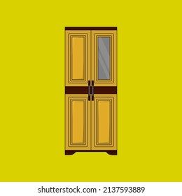 vector wooden wardrobe for interioryellow background