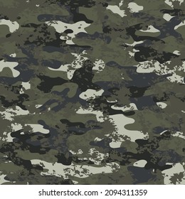 
Vector woodland camouflage texture, seamless shabby background, trendy modern camouflage.