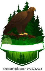 vector woodland emblem with  golden eagle 