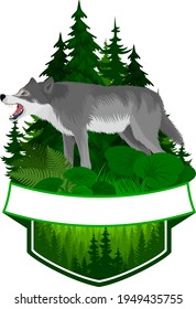 vector woodland emblem with gray wolf